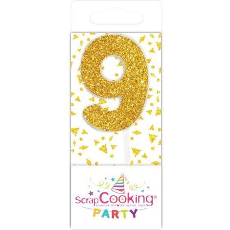Bougie - SCRAP COOKING PARTY - Mini bougie 9" dorée - Décoration de fête - Anniversaire - Intérieur