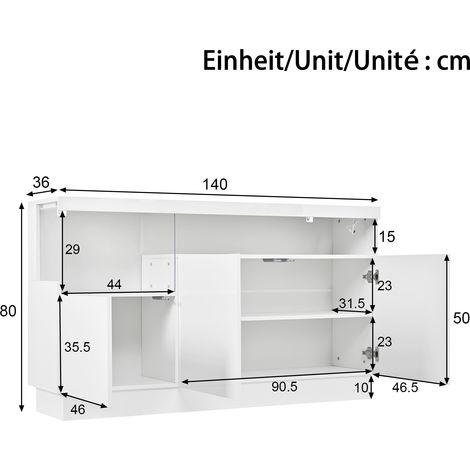 Buffet moderne avec éclairage LED, pilotable via appli, compartiments acrylique, meuble séjour élégant, rangement design. (1/5)