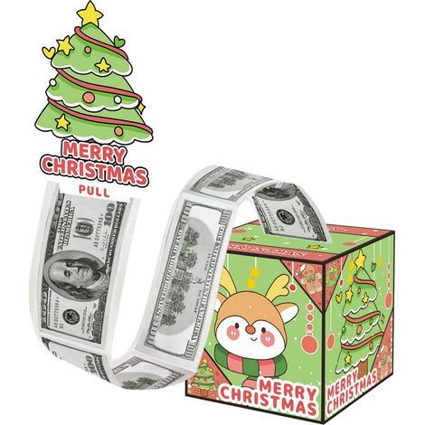 Geldziehbox mit Plastikfolie (Weihnachtsmotiv): Rentier, Weihnachtsbaum, Überraschungsgeschenk (1/5)