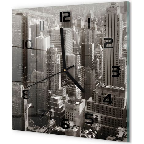 Horloge Murale Carrée Déco Salon Verre Trempé Silencieuse Design Contemporain New York 30x30 cm (1/5)