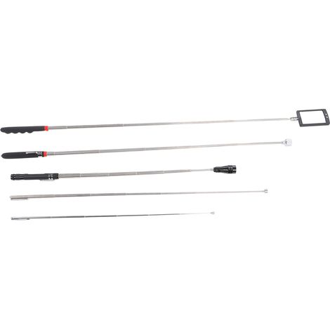 Outil de ramassage magnétique télescopique (5 pièces) en caoutchouc et acier, 1,5 m, 3 m, 15 lb, bâton magnétique extensible avec miroir et lampe torche. (1/5)