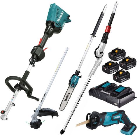 MAKITA Pack Outil Multifonctions 36V DUX60 + Coupe-Herbe + Perche élagueuse + Taille-haies + Scie sabre + 4 batt 5Ah + Chargeur