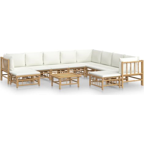 Maison Exclusive - Set Salotto da Giardino 11pz con Cuscini Bianco Crema in Bambù