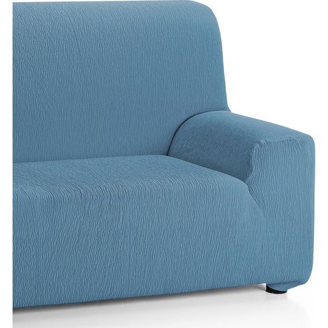 1 Housse de canapé élastique 4 places, Tissu jacquard extensible, Bleu, Pour salon de 220 à 260 cm