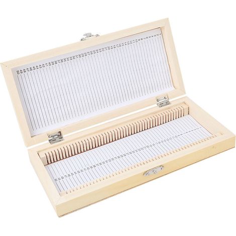 50 Stück biologische Glaspräparate für Mikroskopie, Aufbewahrungsbox aus Holz (1/5)