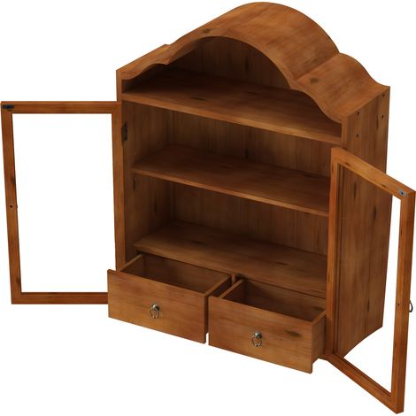 Retro Wandschrank aus Holz und gehärtetem Glas 60 x 22 x 76,5 cm mit Schubladen Braun MODENUIT (1/5)