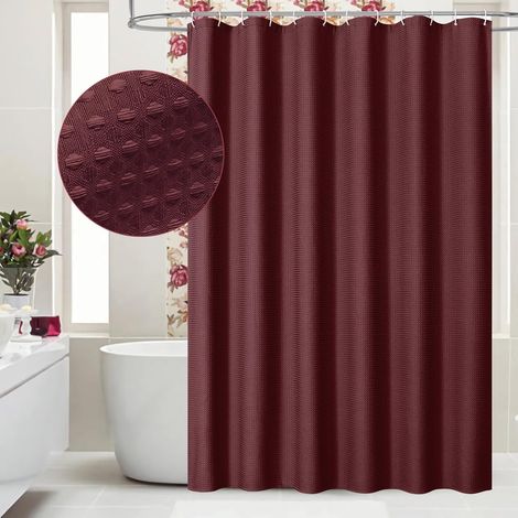Rideau de douche bordeaux 72 x 78, Rideaux de douche en tissu gaufré rouge vin longs pour décor de salle de bain moderne et luxueux, Rideaux de douche en tissu d'hôtel très résistant de (1/5)