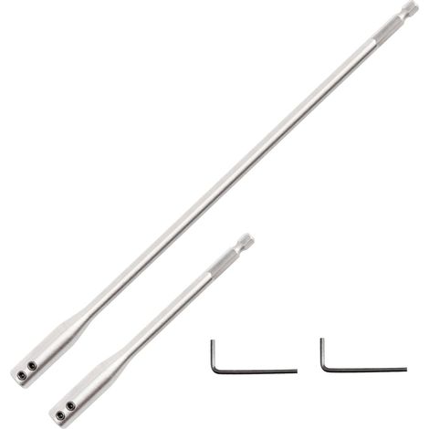 Lot de 2 Rallonges de Foret 1/4" (6,35mm) 150mm+300mm, avec 2 Clés Hex Acier Carbone, Tige Hexagonale pour Perceuse, Mèche à Bois, Finition Polissage, Accès Difficile, Extension Foret (1/5)