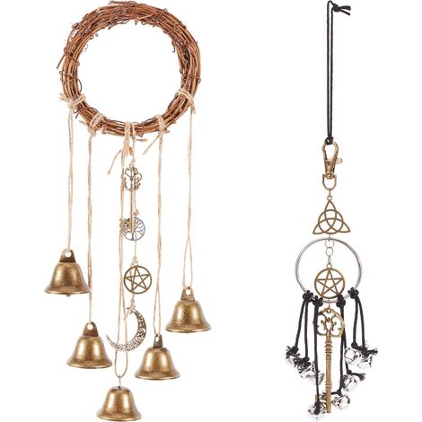 2pcs 2 Style Witch Bells Protection for Door Hanger Witch Wind Chimes Magic Bells Protection Home Hand Erased Negative Energy Supplies (1/5)
