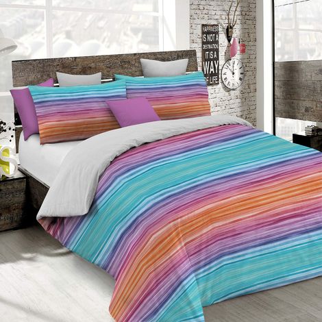 Set Copripiumino 100% Cotone Fantasy, Lavorato in Italia - Parure Copri Piumino - Sacco Piumone 200x200 cm con Patella e Federe Cuscino, Piazza e Mezza, Rainbow (1/5)