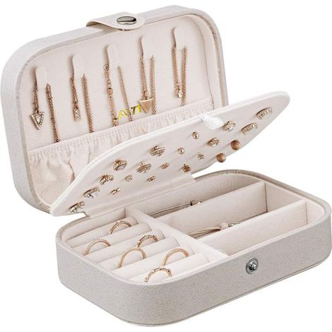 Boîte de rangement pour boîte à bijoux en cuir PU (blanc)