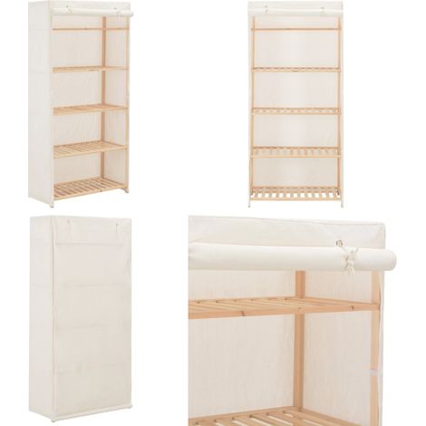 Kleiderschrank Weiß 79 x 40 x 170 cm Stoff - Kleiderschrank - Garderoben - Textilschränke - Weißer Kleiderschrank - Holzrahmen - Home & Living (1/5)