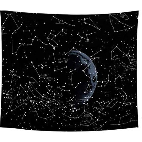Tapisserie murale Lune, Tapisserie spatiale psychédélique constellation galaxie, Décoration bohème, Noire, Grande, Décoration murale indienne pour chambre, Décoration de dortoir, 130 cm x 150 cm (1/4)
