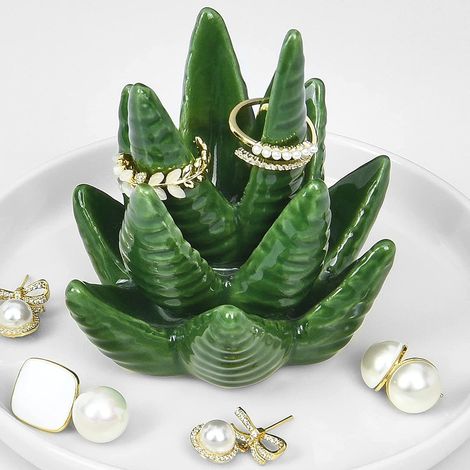 KOWOLL Porte-bagues cactus, vide-bagues aloe vera, présentoir à bijoux pour bagues, boucles d'oreilles et colliers, accessoires de maison pour femmes (1/5)