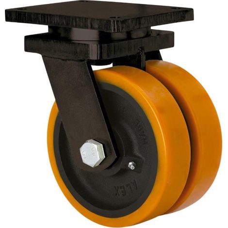 rueda giratora placa 10hlg150-hub hierro-poliur.naranja(doble) eje bolas (1/2)