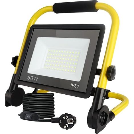 50W LED Work Light, Portable Work Light, 6000K Color Temperature, IP66 Waterproof, European Standard Plug, Includes 3.5m Cable and Switch. (1/5)