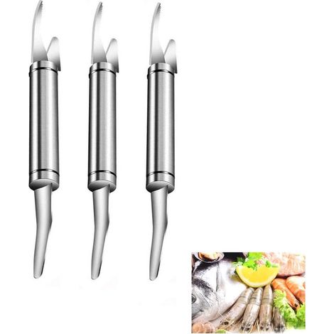 longziming - Éplucheur de crevettes - Éplucheur de fruits de mer - Outil d'épluchage multifonctionnel - Accessoire de cuisine en acier inoxydable - 3 pièces (1/5)