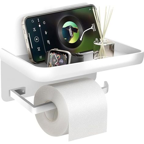 Portarrollos Papel Higienico de Baño, Soporte Papel Higienico Portarollos Sin Taladro Taladradora Papel Baño Accesorios (Blanco) (1/5)