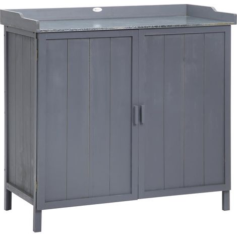 ARMADIETTO DA ESTERNO IN LEGNO CON PIANO IN METALLO E 2 RIPIANI PORTA ATTREZZI. 98X48X95.5 CM. GRIGIO (1/5)