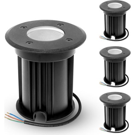 4x Spot Encastrable Exterieur au sol pour GU10 203V, IP67 Étanche Spot LED Encastrable Exterieur pour terrasse, jardin, trottoir, allée, pelouse, Rond, Argent (sans ampoule) (1/5)