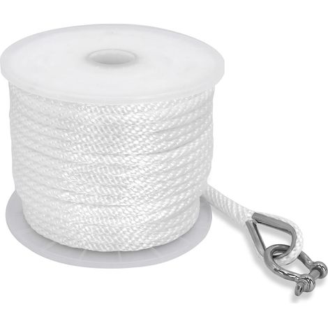 Corde d'Ancre Bateau 10mm 30M/50M Corde Polypropylène Flottante, Amarrage Tressé avec Cosse et Manille INOX, Léger Résistant à l'eau pour Bateau, Barque, Kayaks, Canoës-Blanc/50M (1/5)