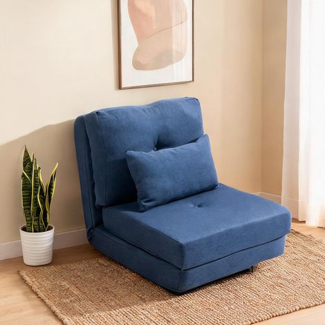 Canapé convertible bleu en lin 60 x 80 x 56 cm (1/5)