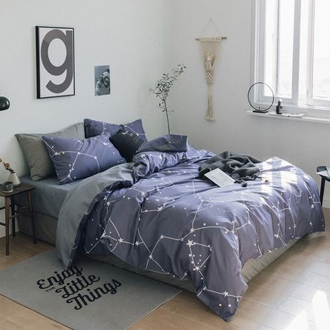 Parure de lit imprimée en coton 100 % naturel avec fermeture éclair : 2 taies d’oreiller (51 x 92 cm) et 2 housses de couette (264 x 229 cm). (1/5)
