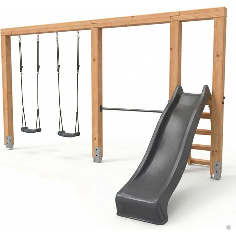 EXIT Linea Massiv 140 doppelte Holzschaukel mit Reckstange und Rutsche (1/5)