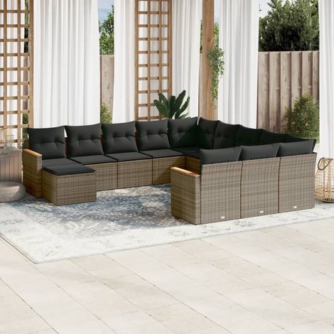 12-tlg. Garten-Sofagarnitur mit Kissen Grau Poly Rattan vidaXL (1/5)