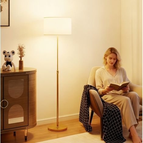 Höhenverstellbare Stehleuchte, Stoffschirm, Fernbedienung, gold OKMYHOME (1/5)