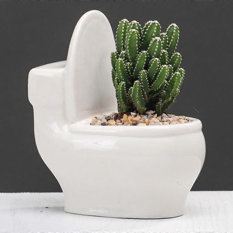 Pot de fleurs en céramique en forme de toilette pour plantes succulentes, bonsaï en pot (1/4)