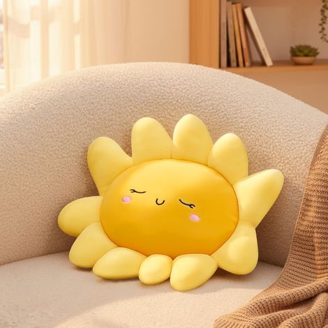 1 Stück sonniges Plüschkissen, niedliches Cartoon-Sonnen-Design, Sofa-Kissen, weich und bequem, geeignet für Kinder, Frauen und Mädchen, kann auf Bett, zur Wohnraumdekoration oder als Autokissen verwe