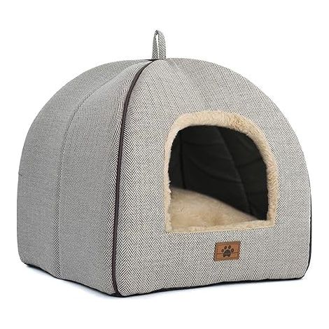 Lit niche pour chat d’intérieur avec coussin amovible lavable rembourré, lit doux et auto-chauffant pour chat (1/5)