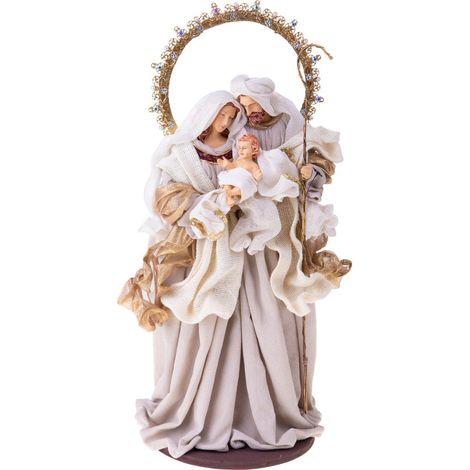 Natività monoblocco in resina per presepe, vestiti in tessuto da 36 cm decorazione Beige e Oro (1/3)