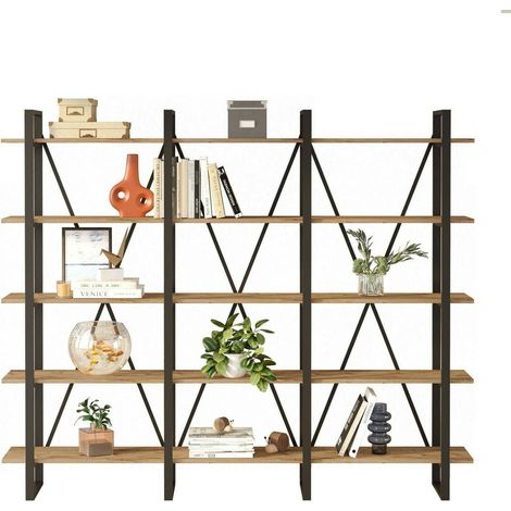 Dmora - Libreria Albayt, Scaffale da ufficio, Mobile portalibri, Biblioteca, 220x34h180 cm, Quercia, con imballo rinforzato, con imballo rinforzato