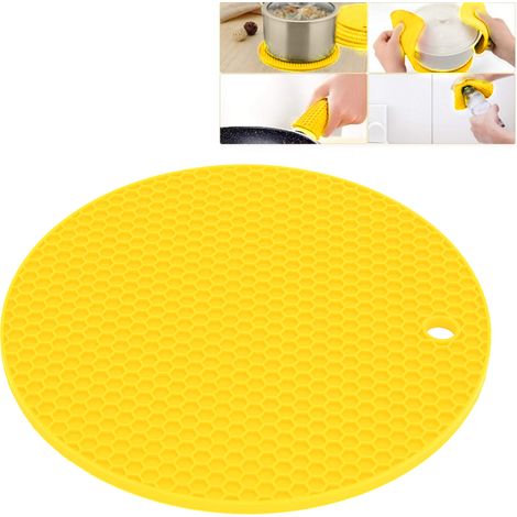 Tapis de table rond en silicone épais de qualité alimentaire, isolant pour four à micro-ondes, jaune (1/5)