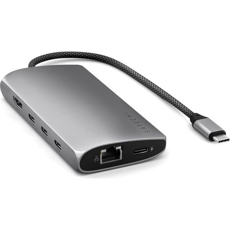 Adaptateur multiport USB-C Satechi 8K - Adaptateur USB-C (USB-C, HDMI, 3 ports USB 3.2 Gen 2 10 Gbit/s, 1 port USB 3.2 Gen 1 5 Gbit/s, lecteur de carte SD UHS-II, port Ethernet) (gris sidéral)
