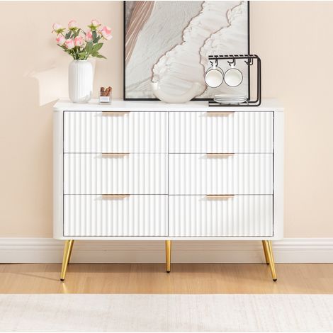 Kommode mit 6 Schubladen, Soft-Close, Weiß MDF OKMYHOME (1/5)