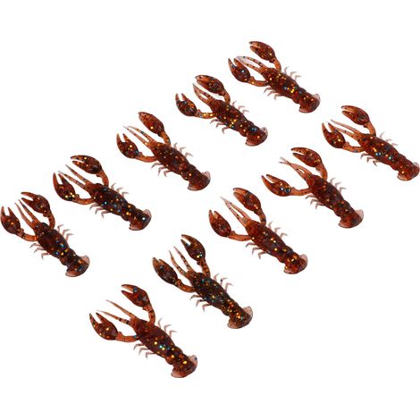 Lot de 10 leurres souples de pêche, imitation écrevisse, en PVC, couleur marron foncé, pour la pêche à la perche. (1/5)