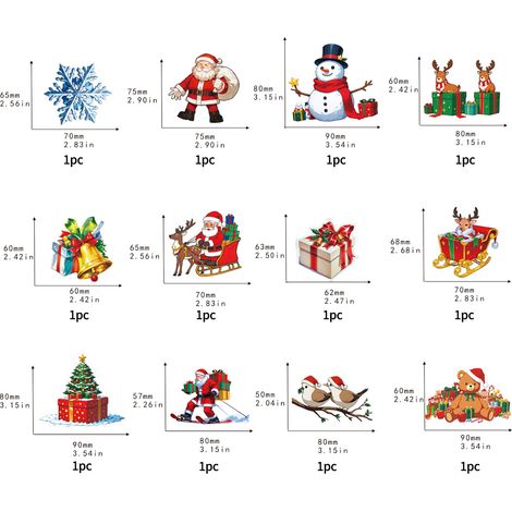 Décoration murale de Noël LED flocon de neige Père Noël - Sticker mural 3D stéréoscopique - Emballage sachet OPP - Style Noël LED B - 12 pièces