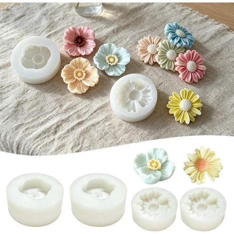 4x 3D Blumen Silikonformen für Kerzen, Seife, Harz, Gips