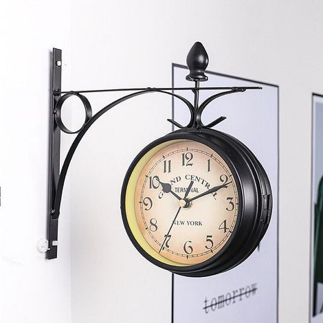 Double Sided Wall Clock, European Retro Garden Clock Double Surface Glass Hanging Clock Vintage Decoration with Stand, Indoor Outdoor (Battery Free) MUMU (1/4)