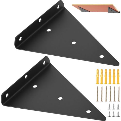 Lot de 2 supports d'étagère invisibles - Support mural triangulaire - Support d'étagère flottante - Support d'étagère murale invisible pour étagère de stockage, bibliothèque (1/5)