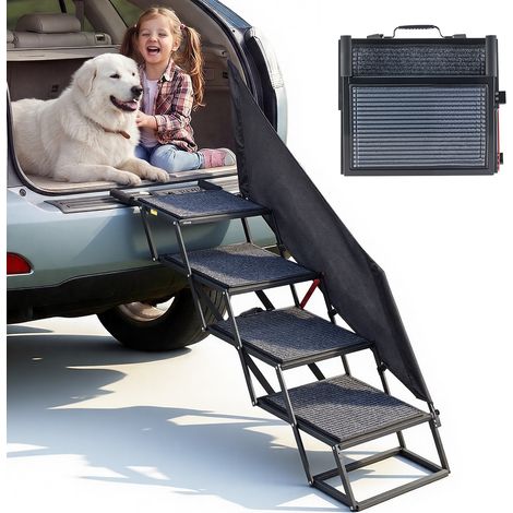 VEVOR Hundetreppe Auto Klappbar 4-Stufig, Extra Breite Hunderampe für Große Hunde mit Rutschfester Oberfläche, Einstiegshilfe für Auto, SUV, LKW, Hochbett, Sofa, Klapptreppe Tragkraft bis 180 kg (1/5)