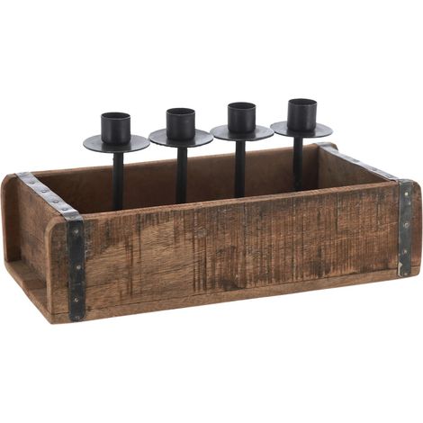 Ziegelform Adventsleuchter 30 x 15 cm - für 4 Stabkerzen - Weihnachts Kerzenständer aus Holz - Vintage Deko Holzkiste Kerzenständer Weihnachtsdeko Tischdeko Used Look