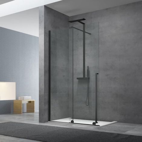 Swiss Aqua Technologies X-MOTION 140x200cm Paroi en verre coulissante Crystal Glass® 8 mm anticalcaire, avec bras et profilés Noir mat (SATBWIXM140C)