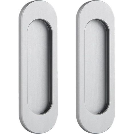 Lot de 2 poignées de porte coulissantes ovales auto-adhésives en alliage d'aluminium sans perforation pour porte coulissante de grange, fenêtres, armoires (gris mat, 100 mm)