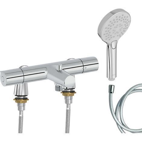 Mitigeur baignoire JACOB DELAFON Simone + pommeau de douche Metro + flexible de douche lisse + colonnettes Idro'Flex (1/5)