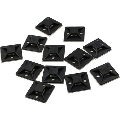 100x Bases auto-adhesives 25x25 mm pour attaches de cable Noir
