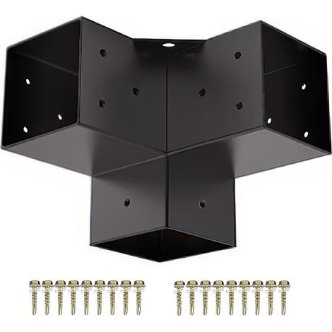 SOTECH Holzverbinder / Bodenanker vierkant, Stahl verzinkt und schwarz pulverbeschichtet für höchsten Korrosionsschutz, Eckverbinder 100 x 100 mm (3-Wege-Verbinder) (1/5)